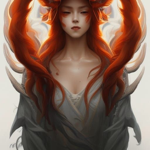 Majestic Nine-Tailed Fox Portrait in Digital Art Style
