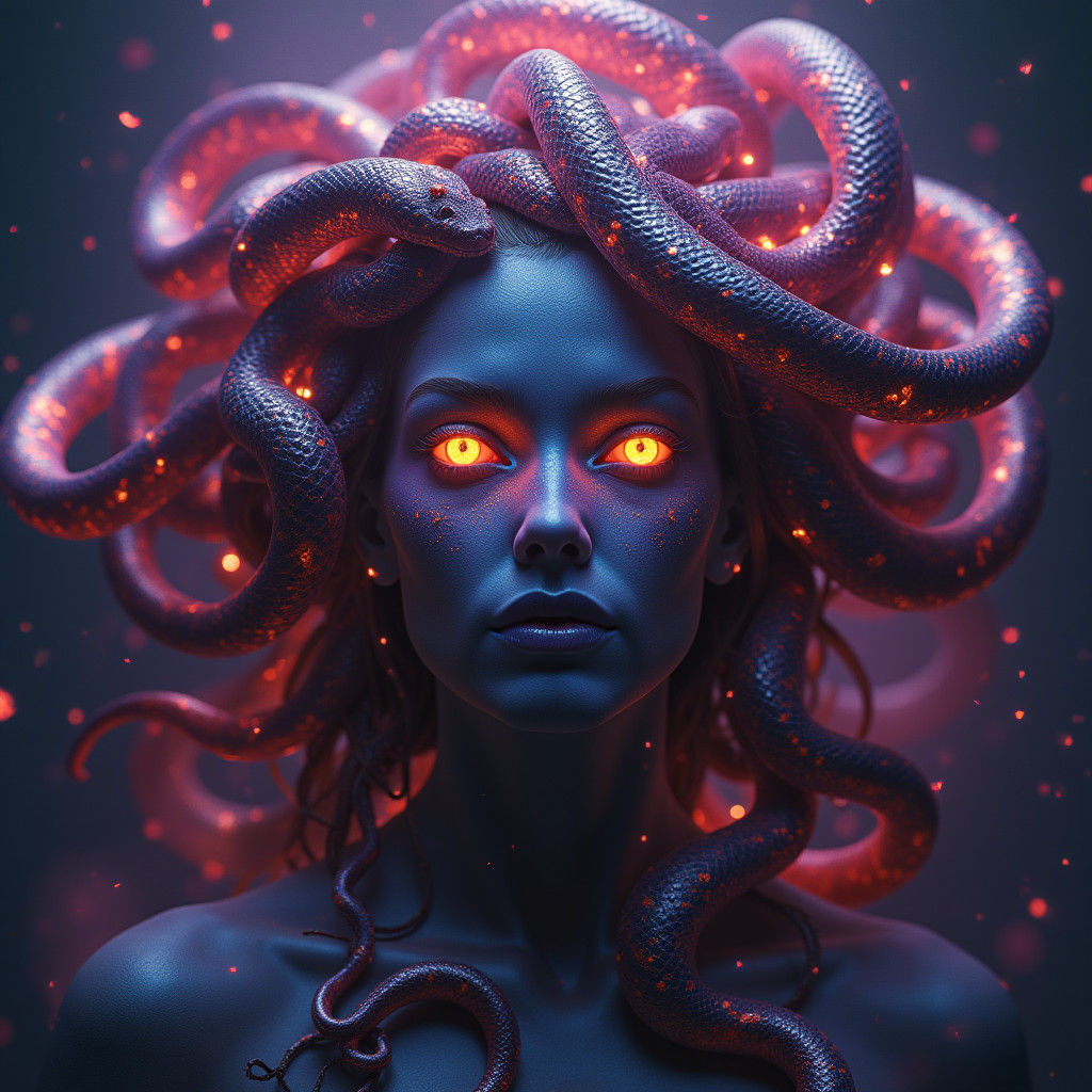 Medusa with Rainbow Snakes in Art Nouveau Style