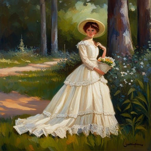 Girl in Southern Belle Dress as Oil Painting