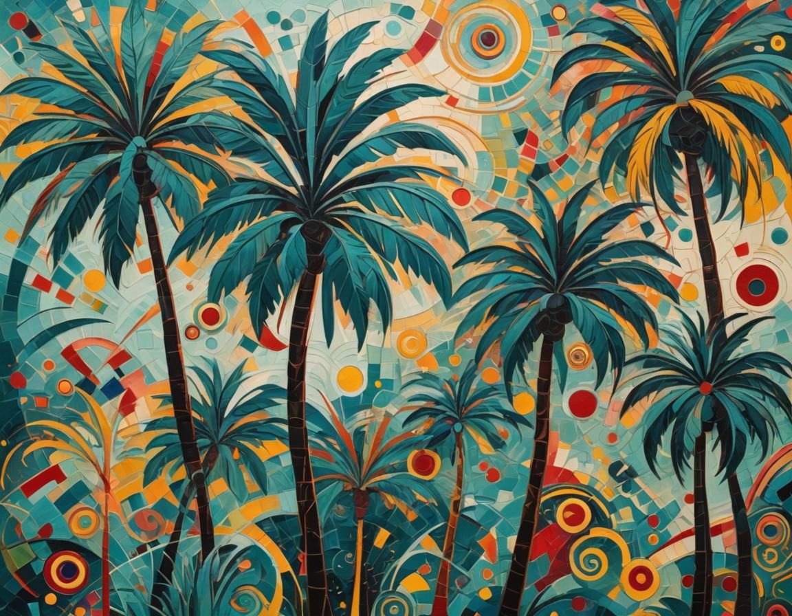 Abstract Palm Trees in Geometric Fantasy Concept Art