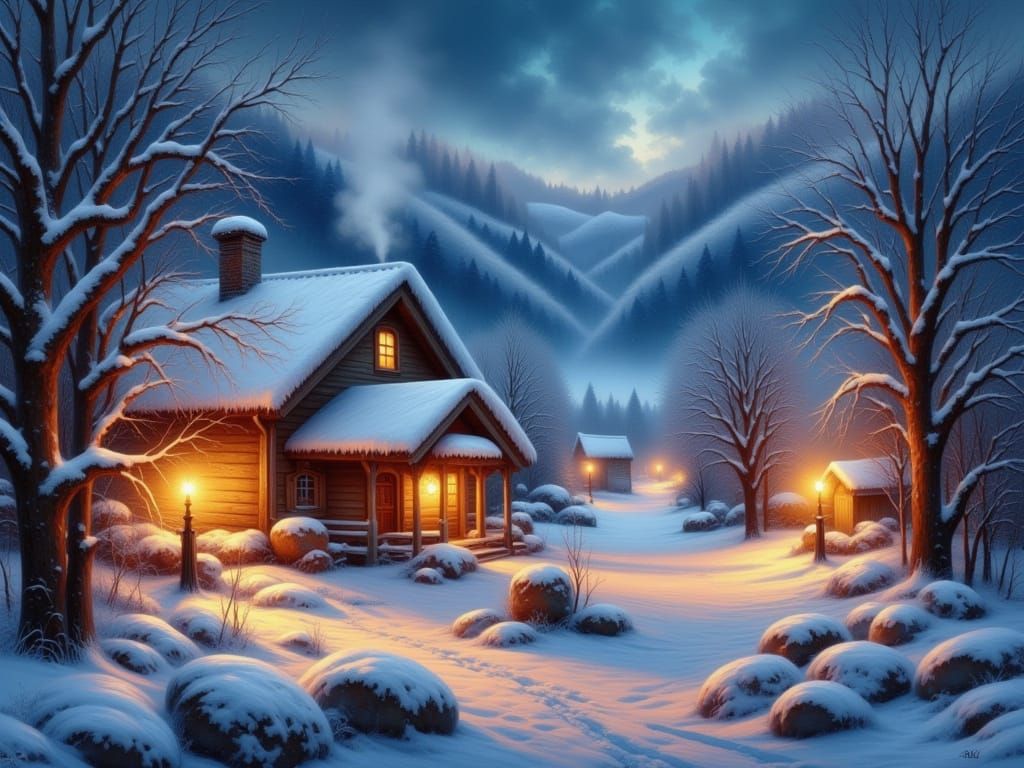 A snowy alpine village