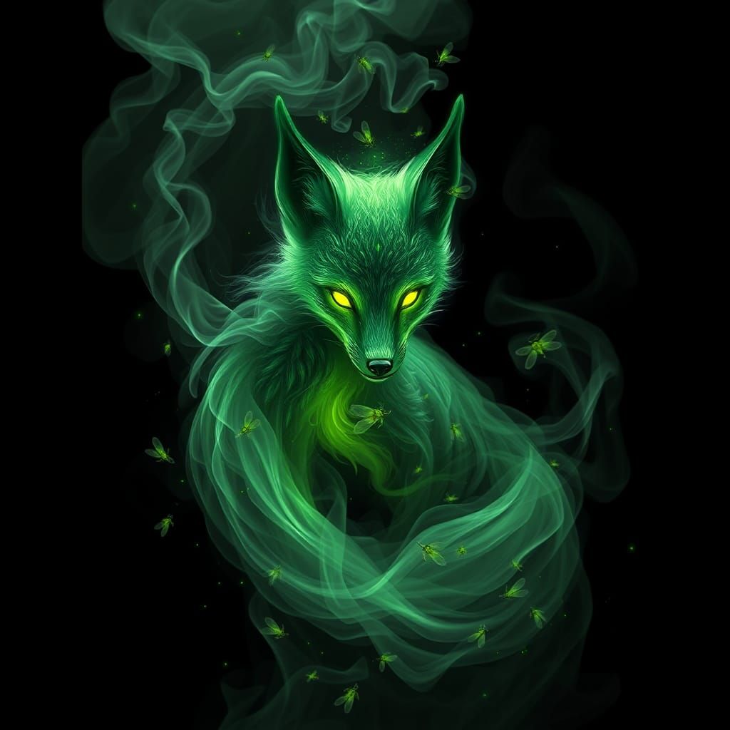 Ethereal Green Fox of Smoke and Light
