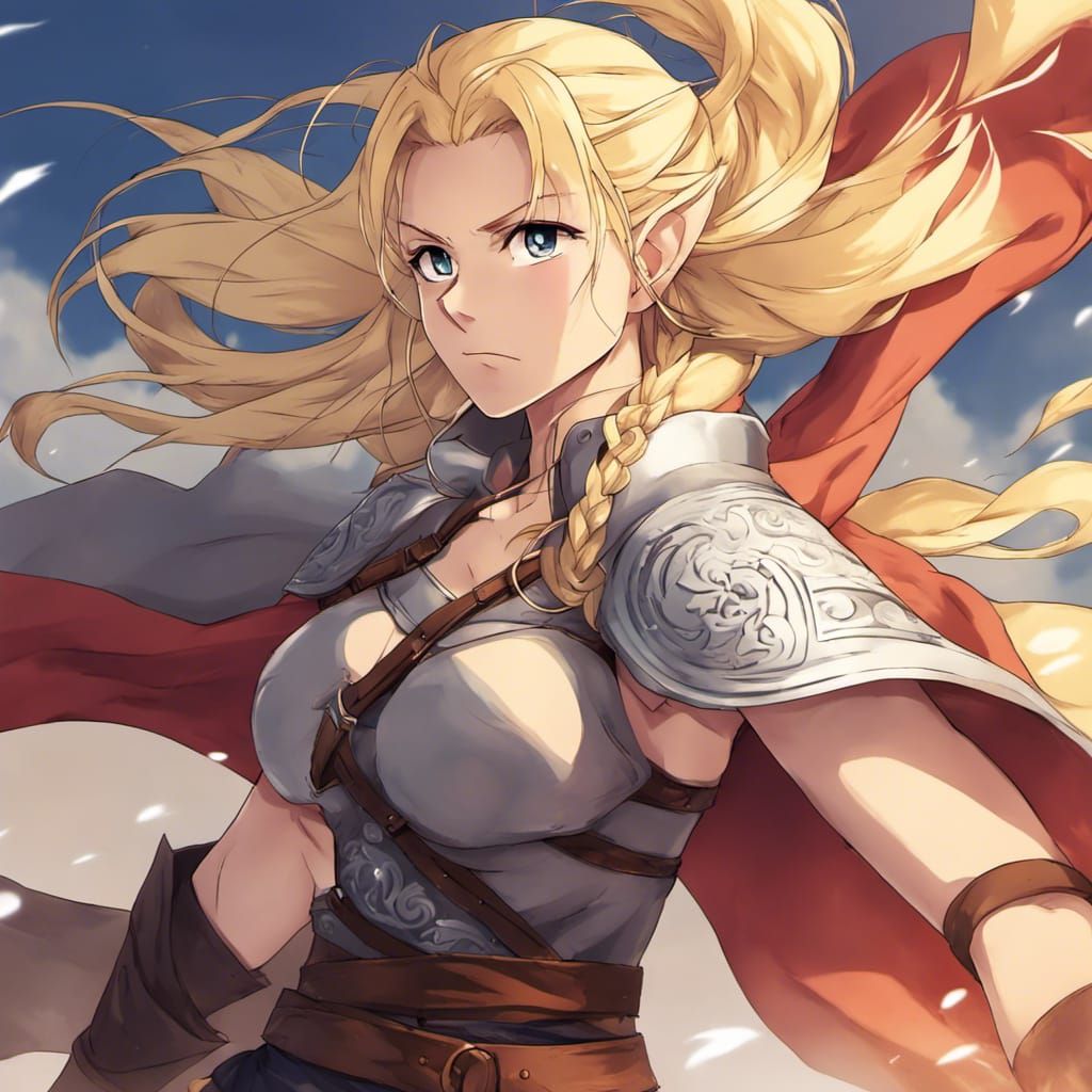 Fearless Blonde Viking Woman in Anime Style