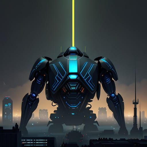 Heroic Beetle Emerges from Futuristic Cityscape