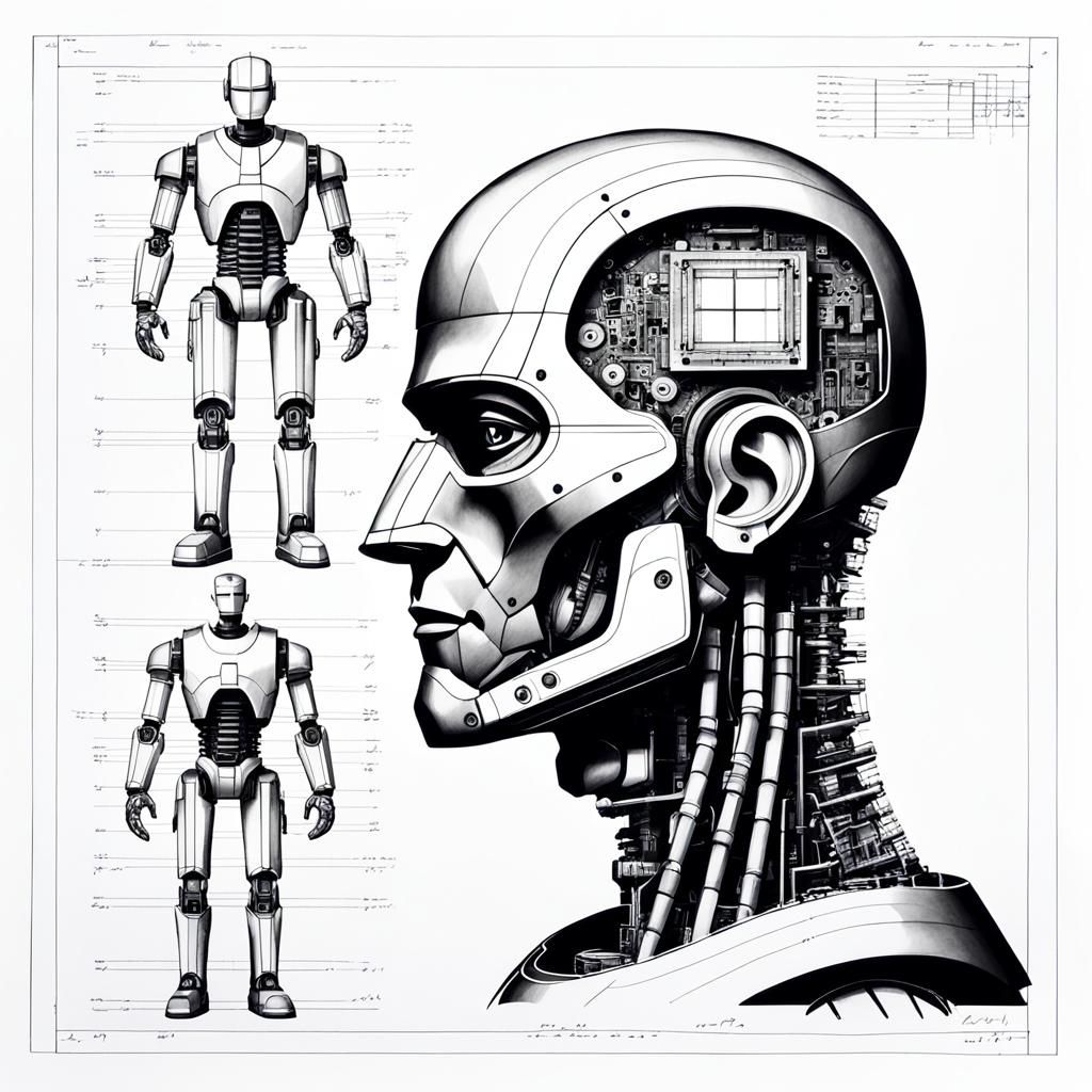 Cyborg Schematic Drawing on Paper