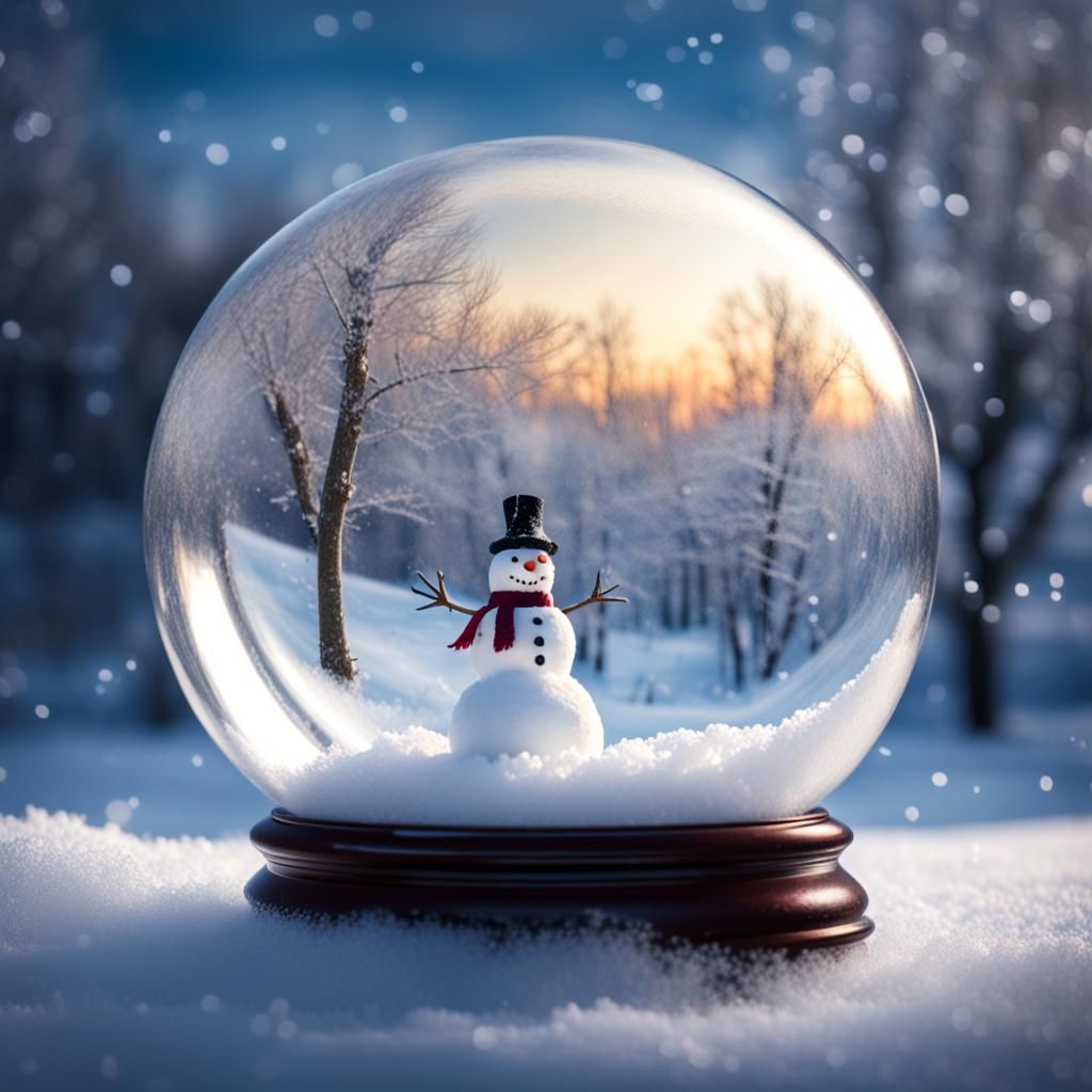 Snowman in Glass Ball with Bokeh Effect