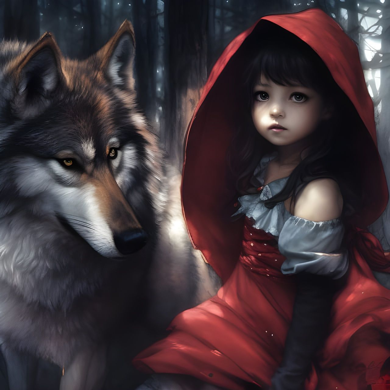 Little Red Riding Hood and Wolf Portrait
