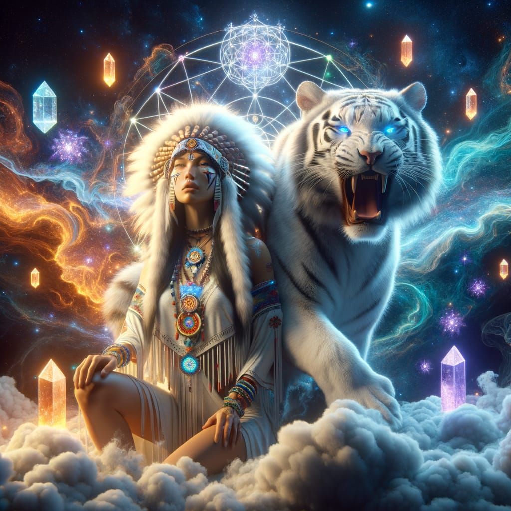 Ute woman with her white tiger spirit