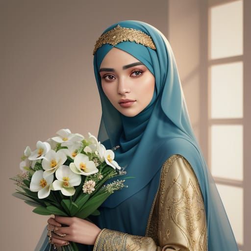 Elegant Muslim Woman Portrait in Renaissance Style