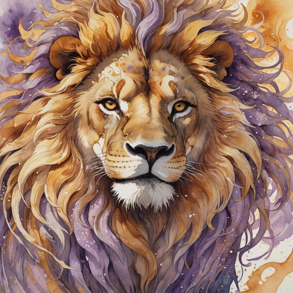 Anime Lion Portrait in Watercolor Style