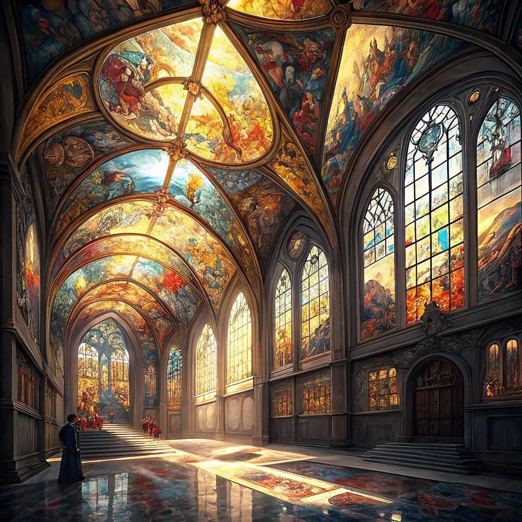 Cathedral with Stained Glass Ceiling Inspired by Renaissance...