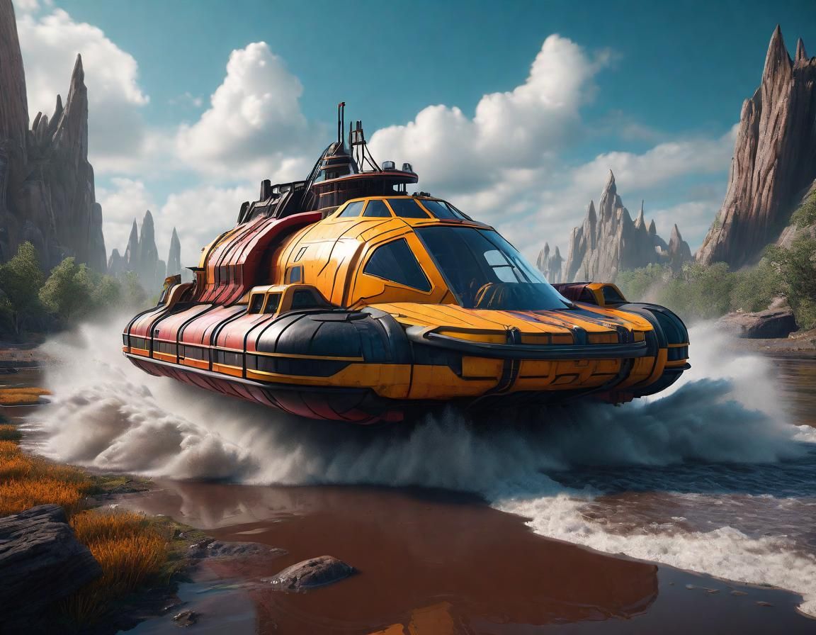 Futuristic Hovercraft Concept Art in Detailed Matte Style