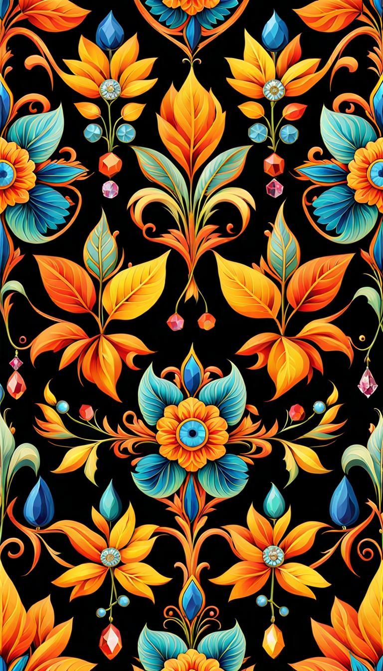 Polychromatic Folk Art Baroque Autumn Pattern