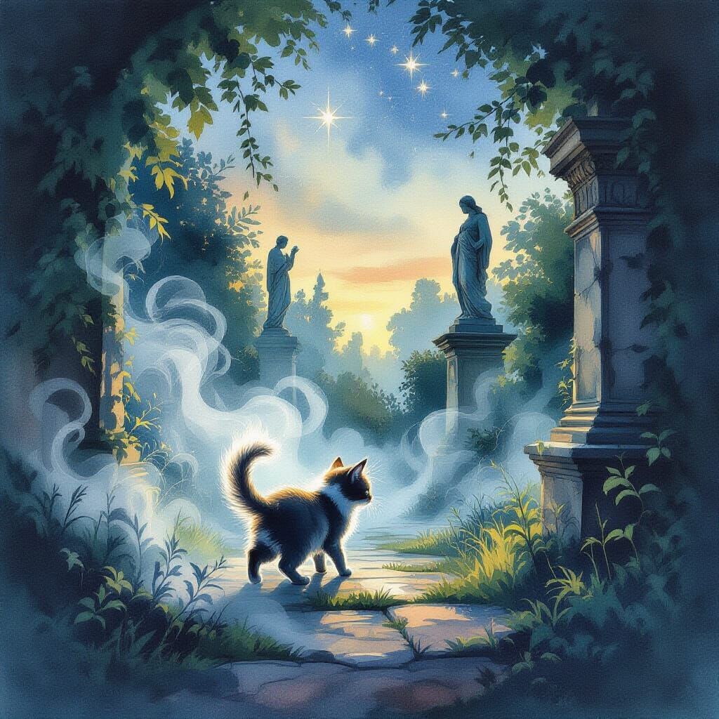 Spectral Kitten in Twilight Garden