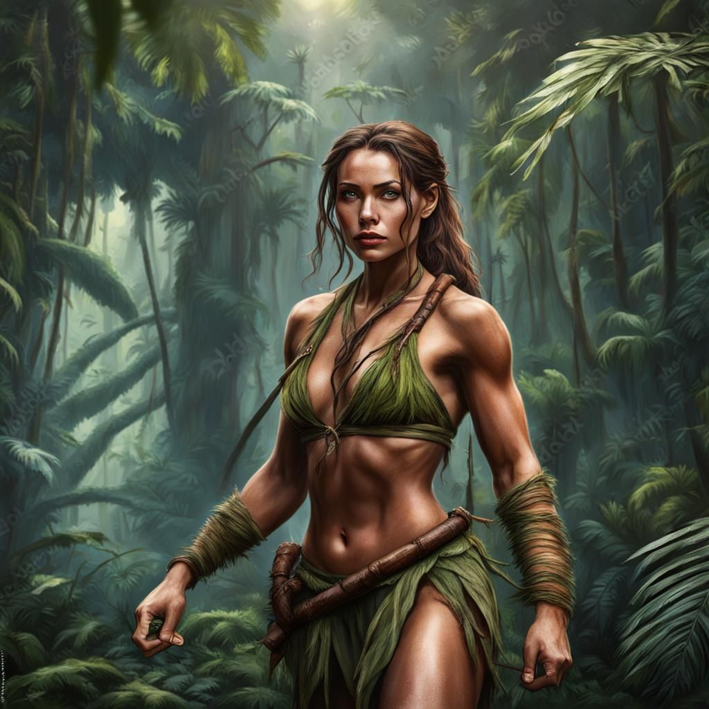 Young Woman as Beauty Tarzan in Jungle