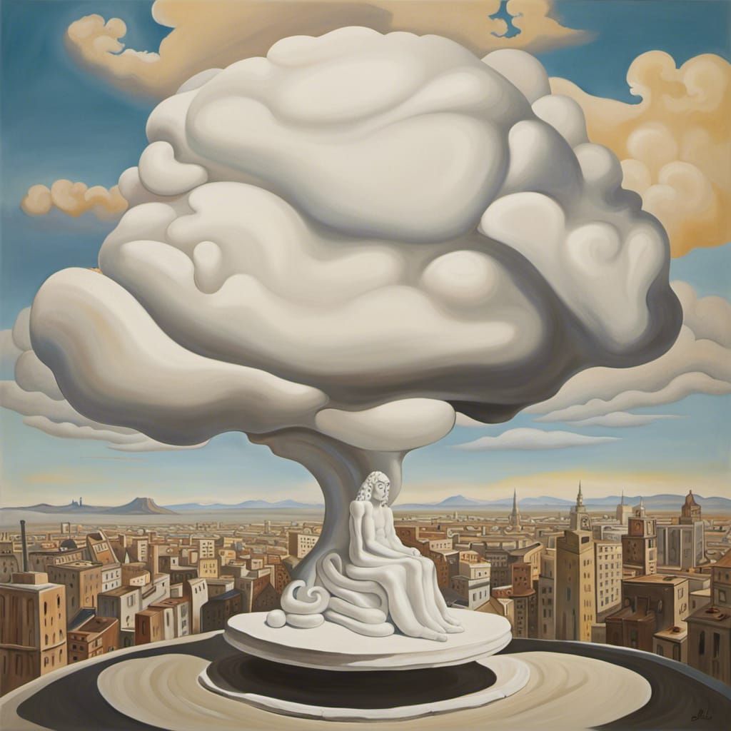 Surreal Cloud Sculpture in Polluted City