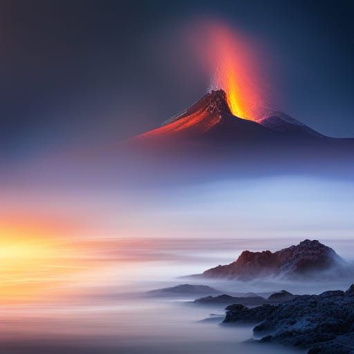 Etna Volcano Eruption at Night in Hyperrealism