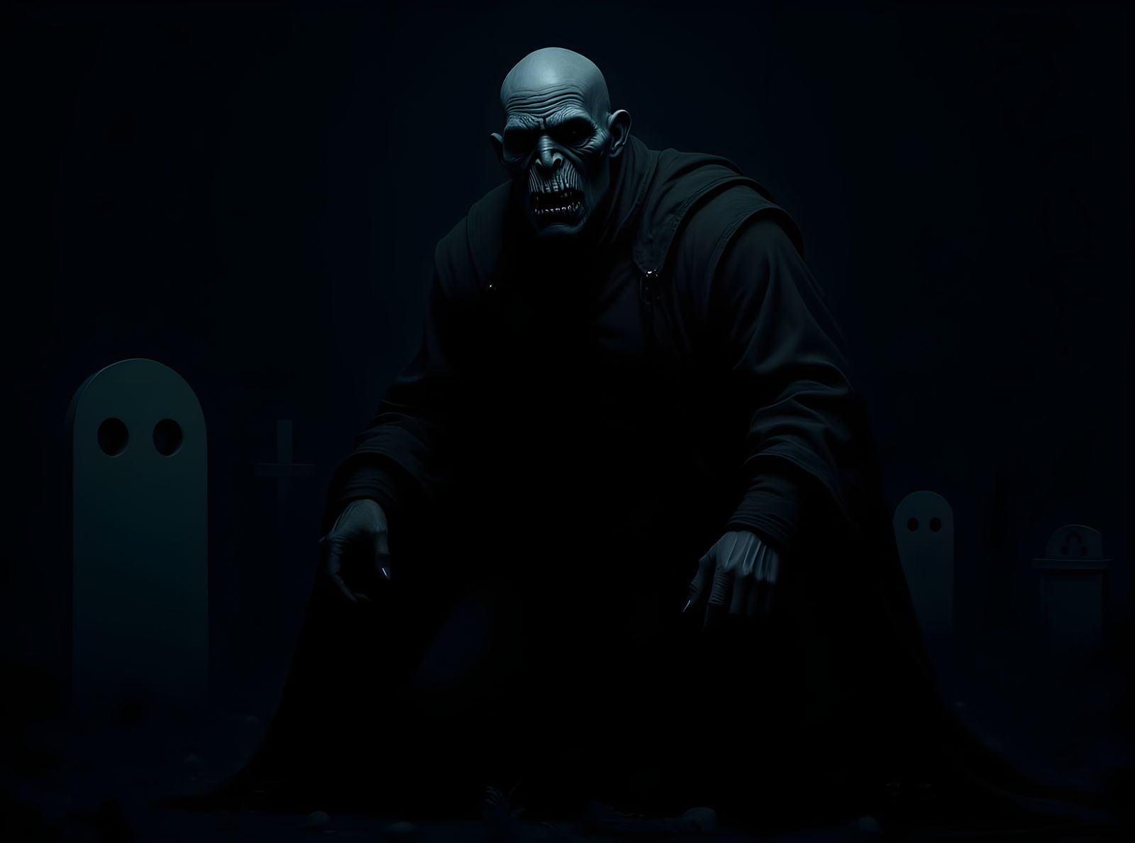 Monstrous Ghoul in Graveyard, Folklore Demon