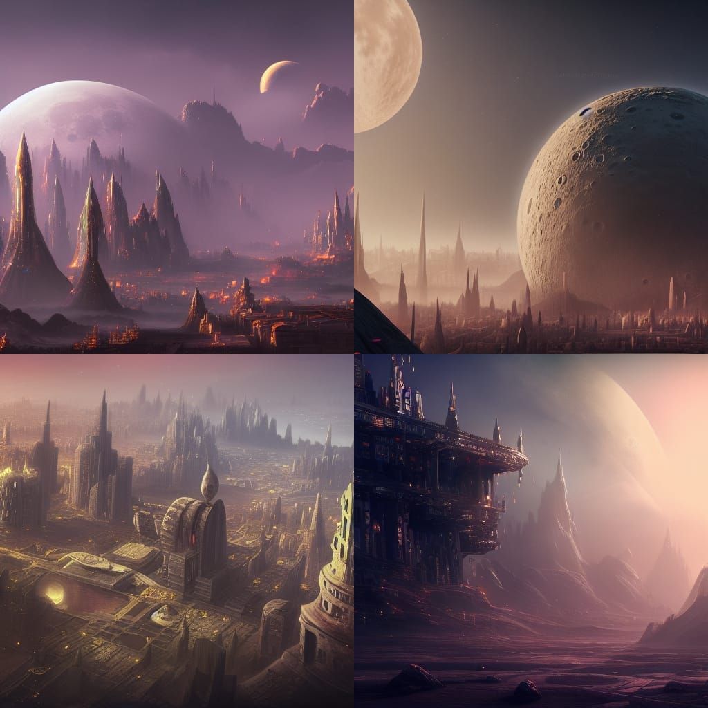 Fantastical Lunar City Concept Art in Deep Color