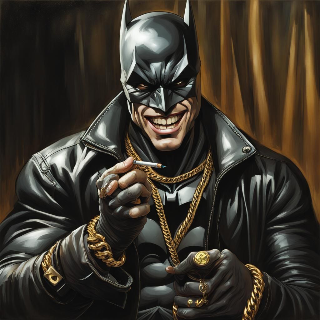 Batman in Gold Chains: Hyperrealistic Fisheye Portrait