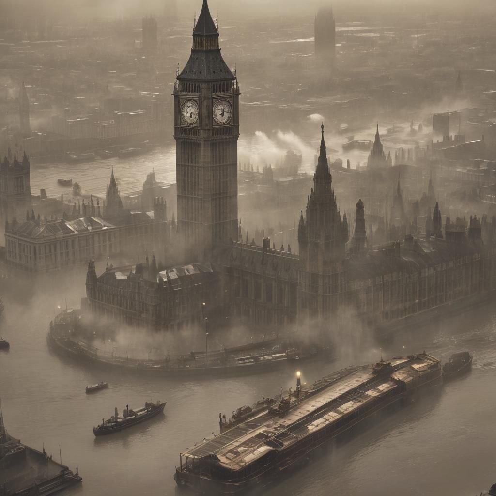 Steampunk London: Foggy Victorian Era Illustration