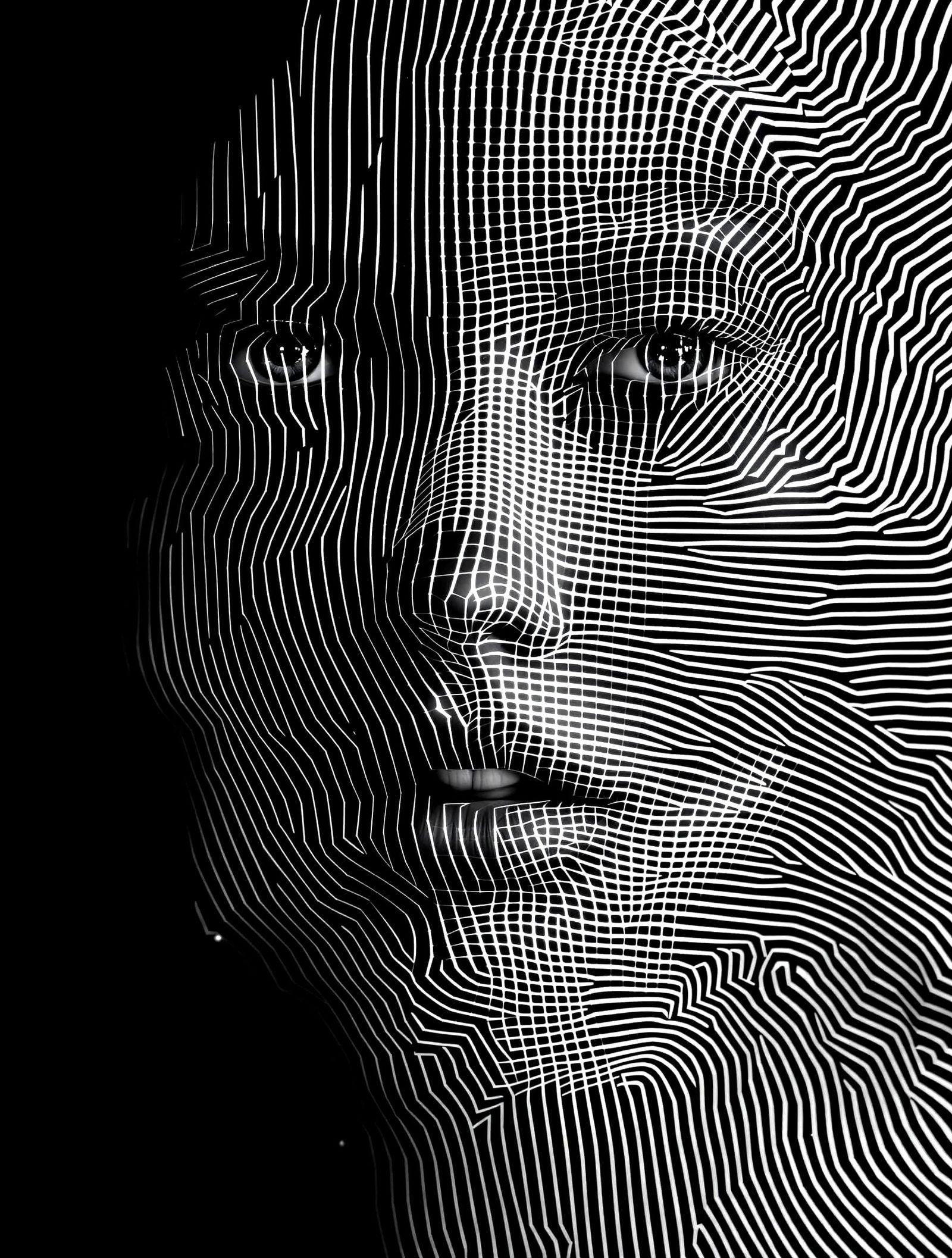 Surreal Op Art Portrait with Morphing Gridlines