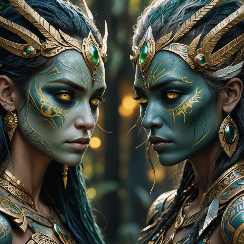 Fierce Alien Dragon Women Face Off in Fantasy Art