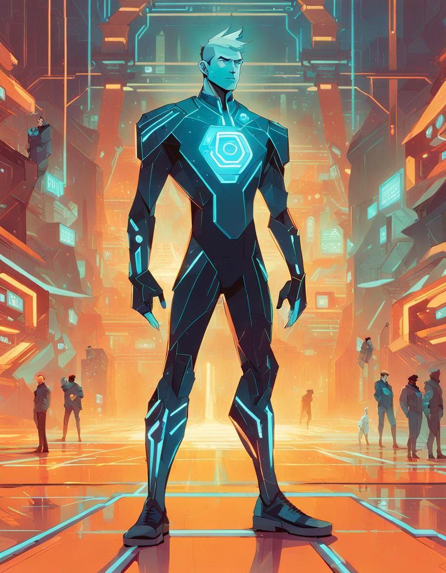 Tron Arena Combatant in Neon-Lit Cyberpunk World