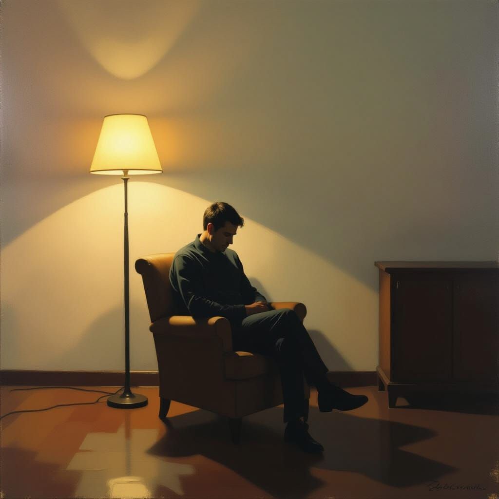 Solitary Figure in Dimly Lit Room