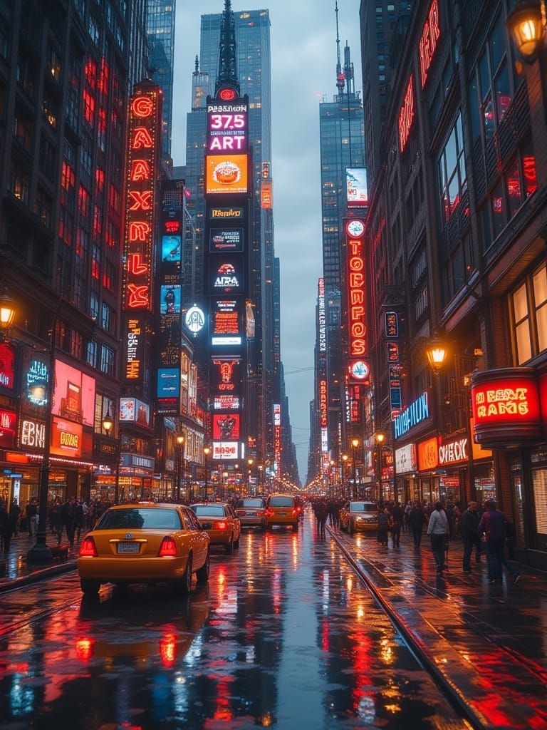 Neon Skyscrapers Reflect Golden Hour Glow