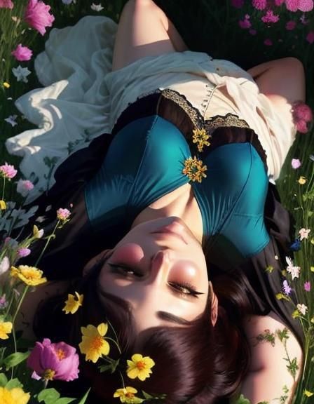 Woman in Field of Flowers: Impressionist Digital Art