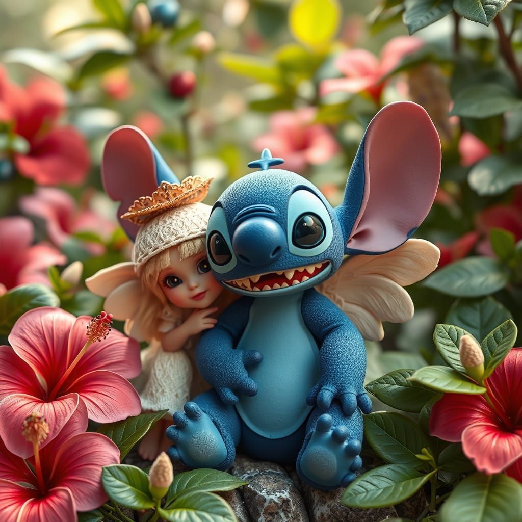 Realistic Lilo and Stitch Characters in Tropical Paradise