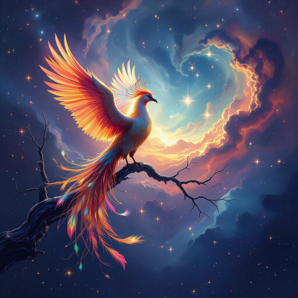 Majestic Phoenix in Cosmic Nebula Digital Matte Painting