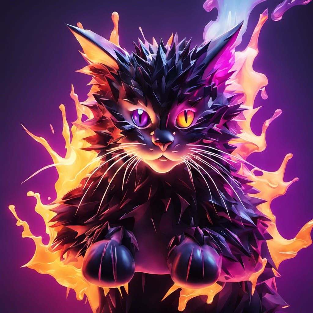 Neon Kitty Cat with Spiked Glass Design