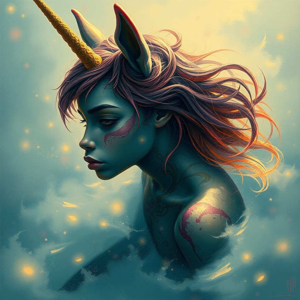 Luminous Centaur Girl in Graffiti Street Art Style