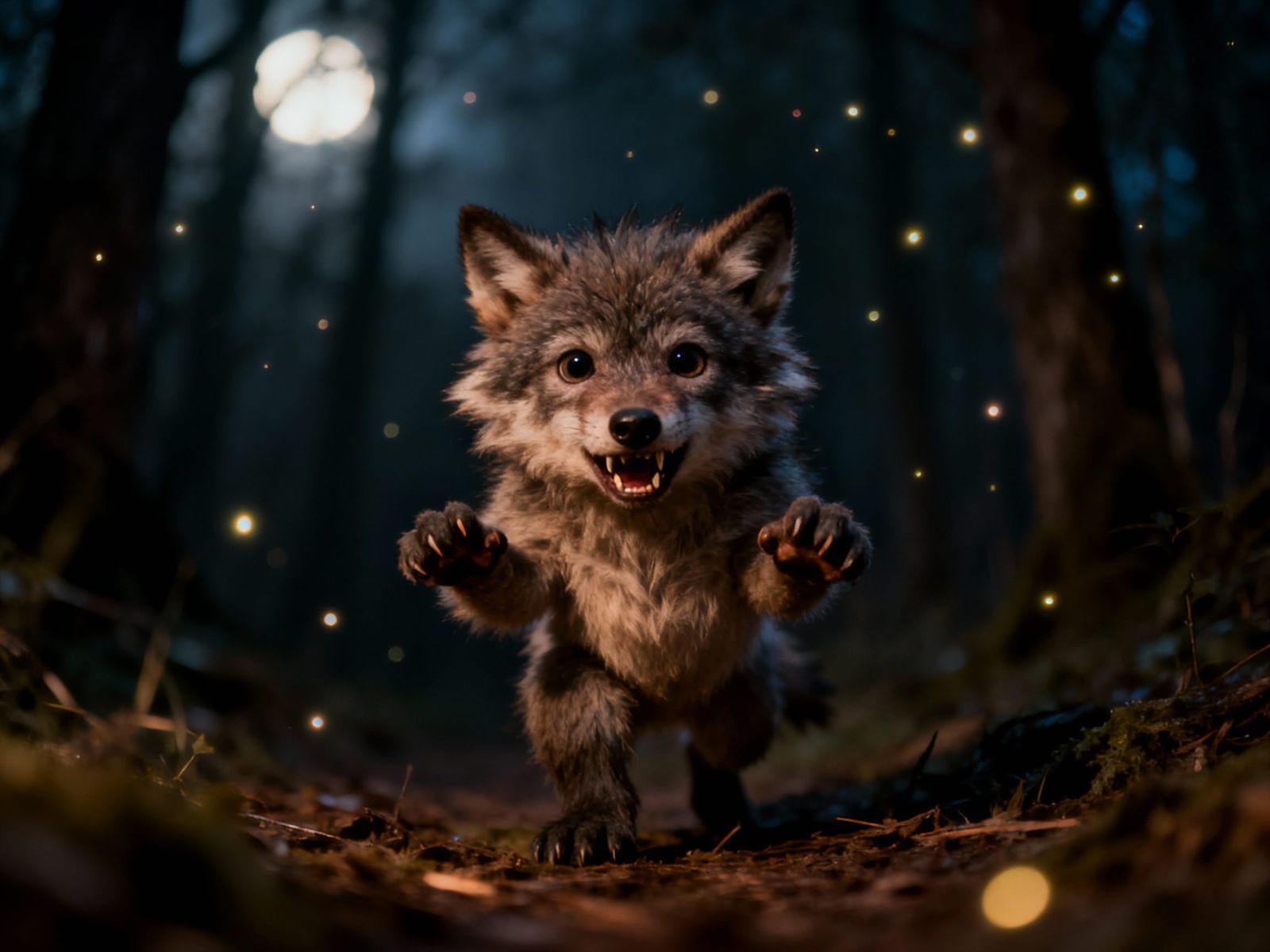 Cute Werewolf Tries to Scare in Gloomy Forest