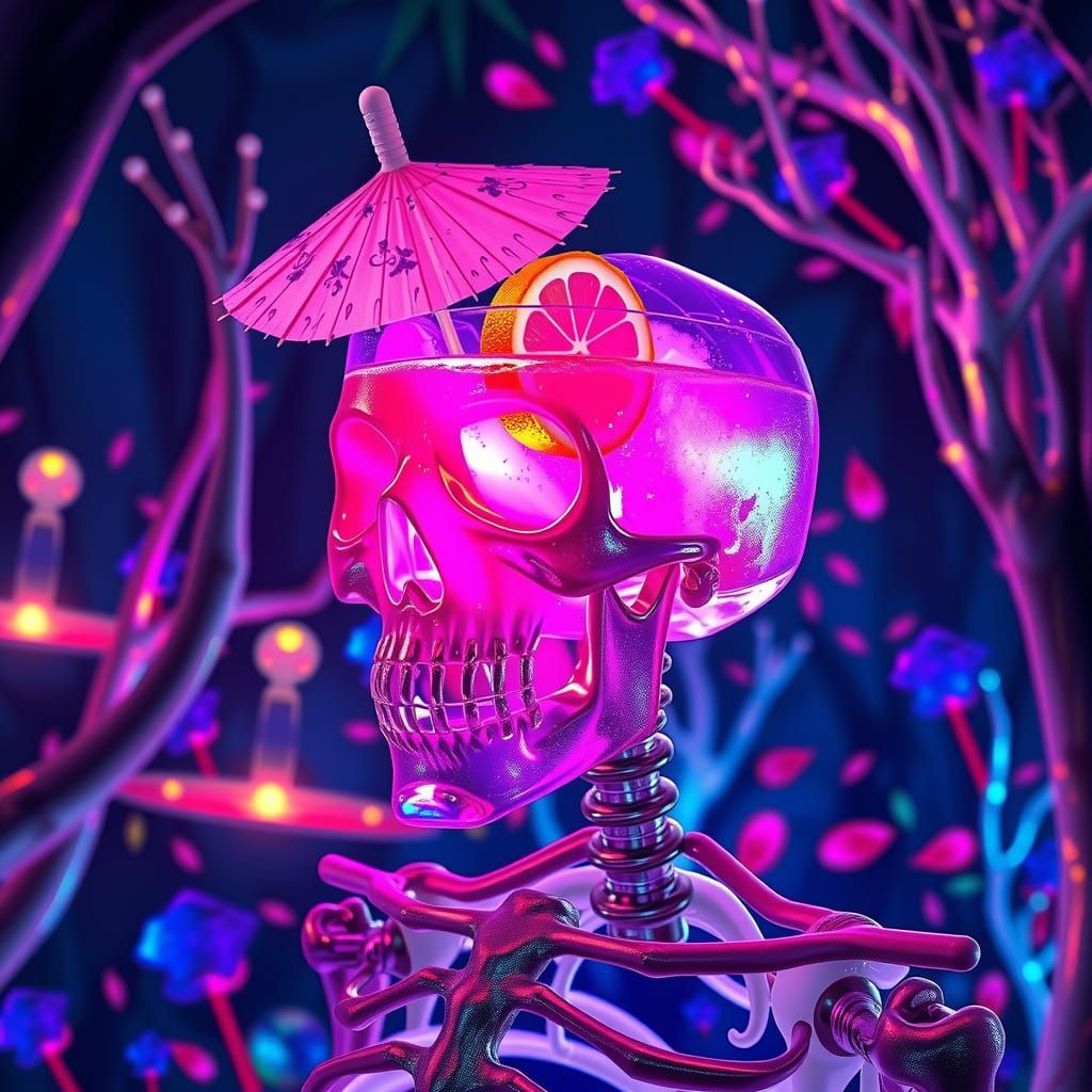 Crystal Skeleton Cocktail in Surreal Forest