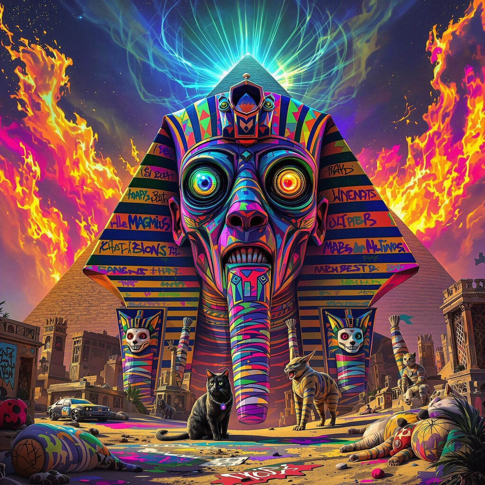 Psychedelic Anubis Over Giza Pyramids in 8K