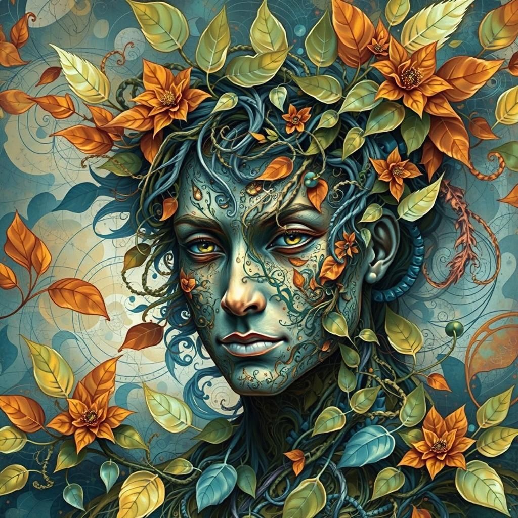 Mystical Human-Plant Hybrid in Surreal Style