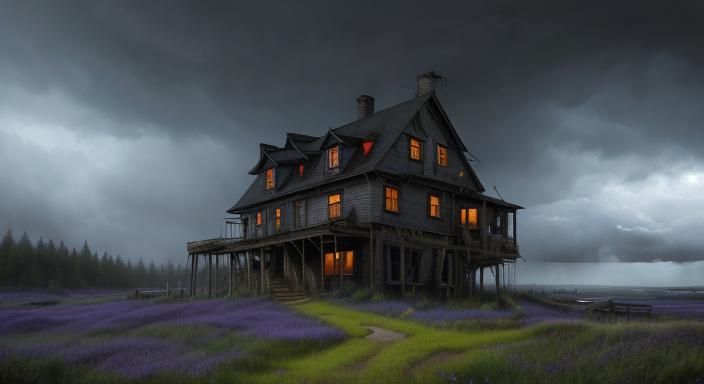 Dystopian Bed and Breakfast Oil Painting