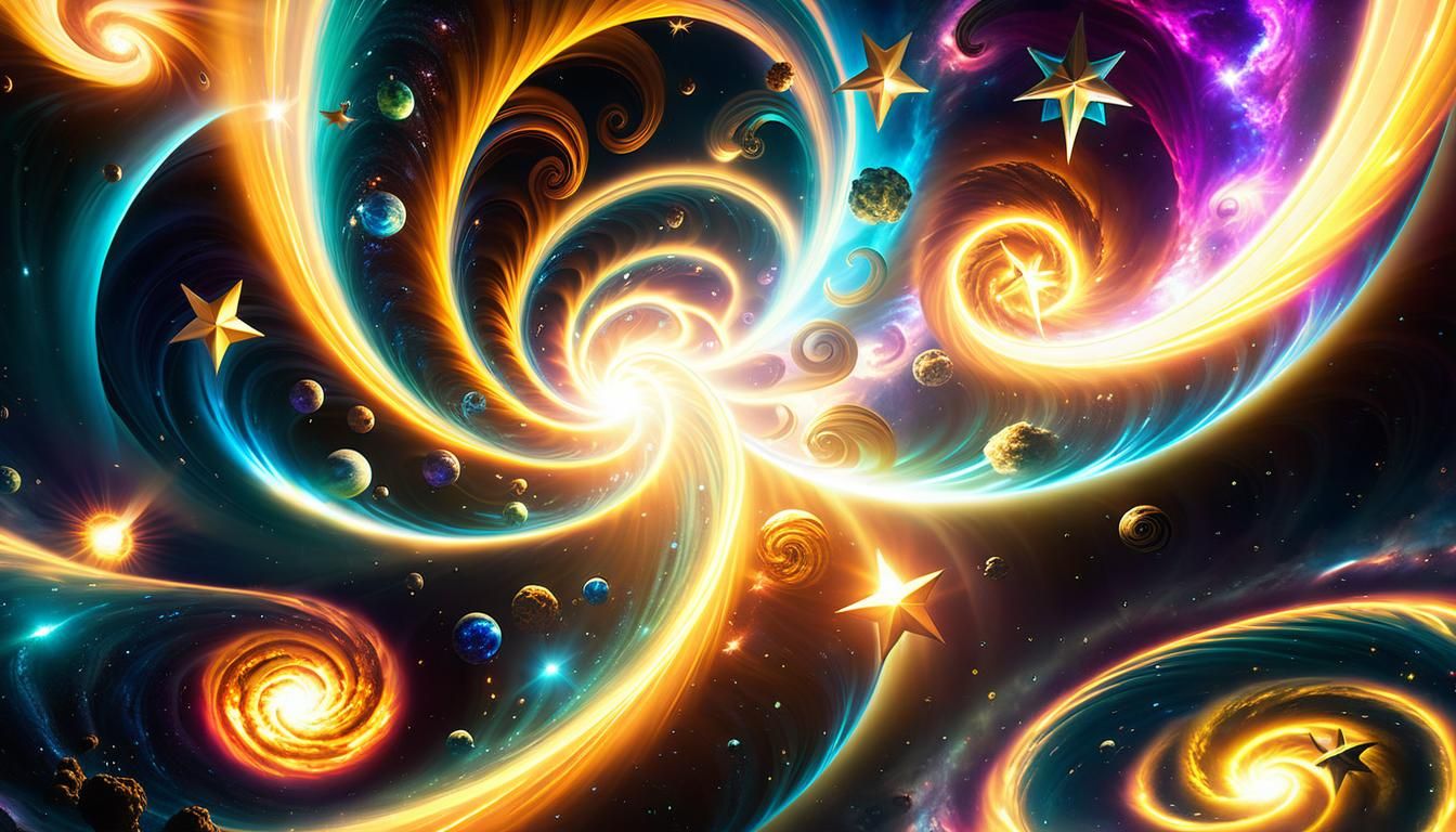 Cosmic Star-Beings Orbiting Maelstrom in Digital Art