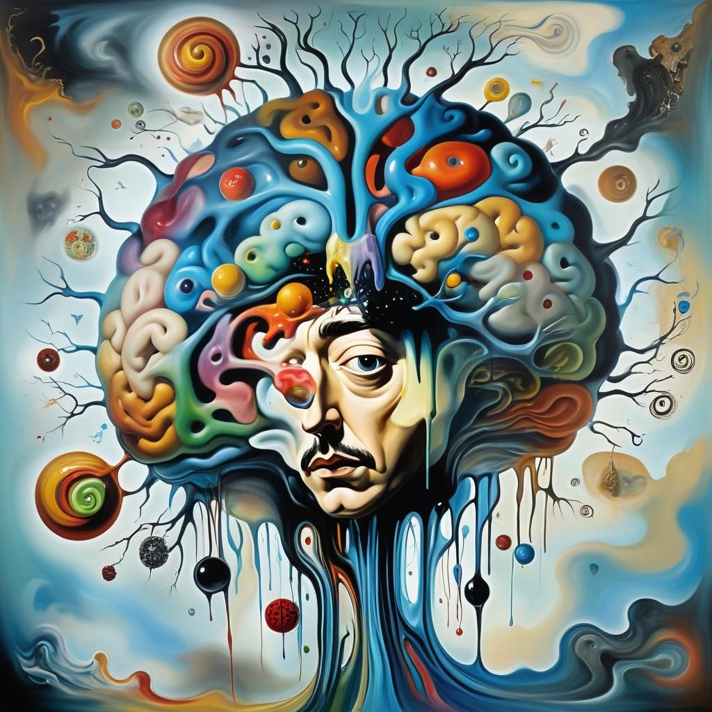 Surreal Melting Brain in Vivid Colors