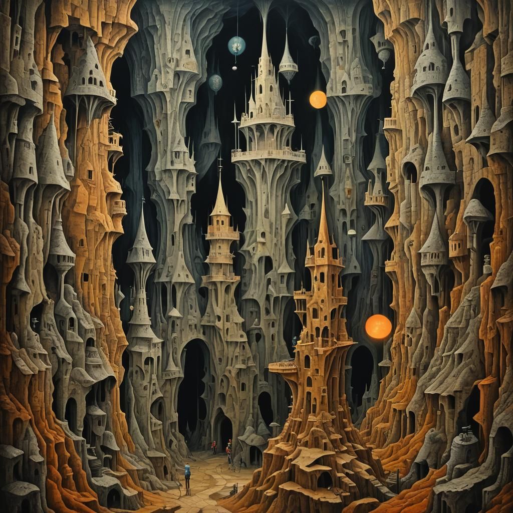 Surreal Cavern Shadows in Blended Oil Painting Style