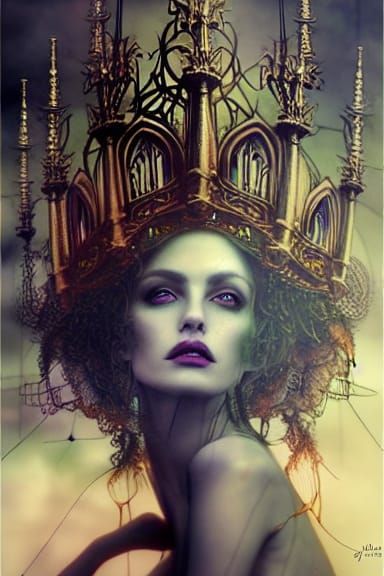 Gothic Goddess with Rococo Crown in Surreal Photoillustratio...