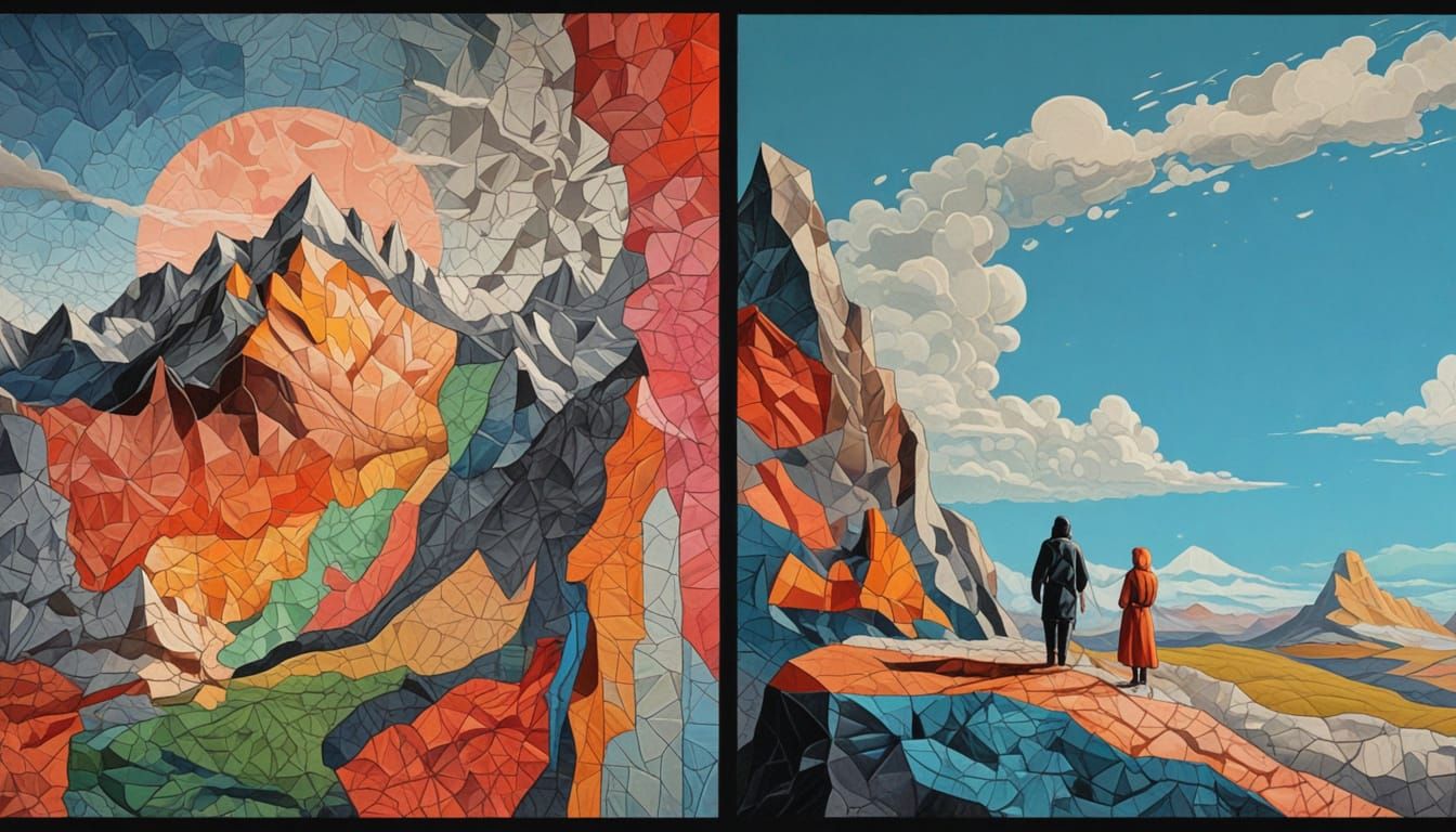 Abstract Mountain Map Landscape in Outsider Art Style