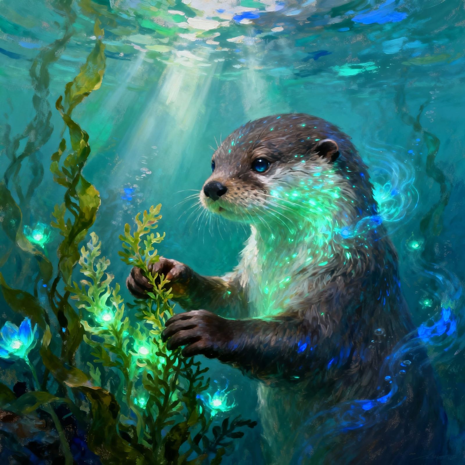 Mystical Otter Tends Glowing Underwater Garden in Luminous S...
