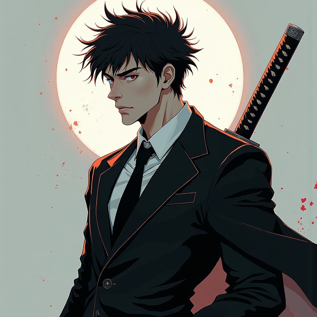 Futuristic Tatsuya with Katana in Sci-Fi Urban Style