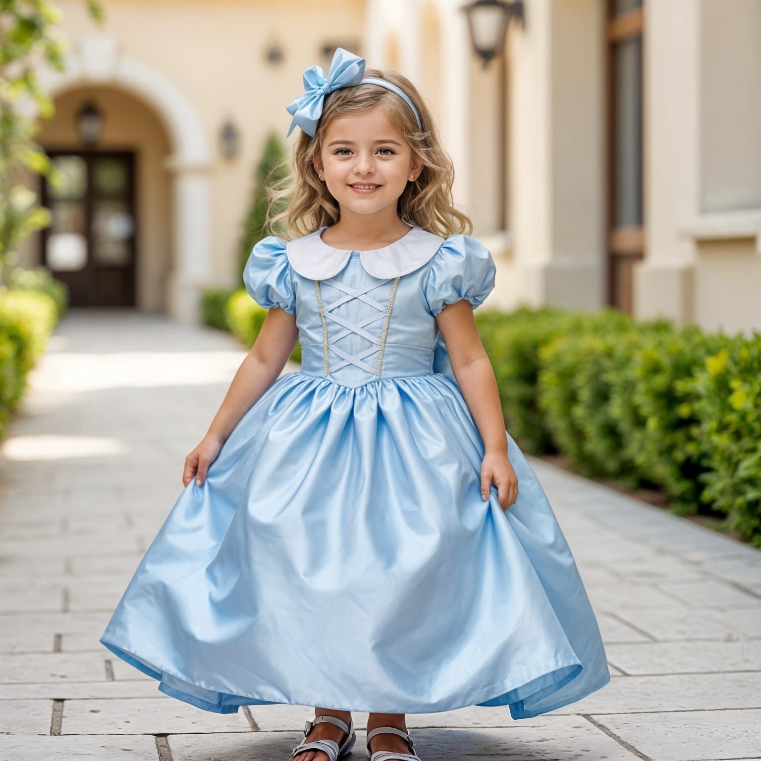 Adorable 3-Year-Old Girl in Princess Dress at Magical Castle