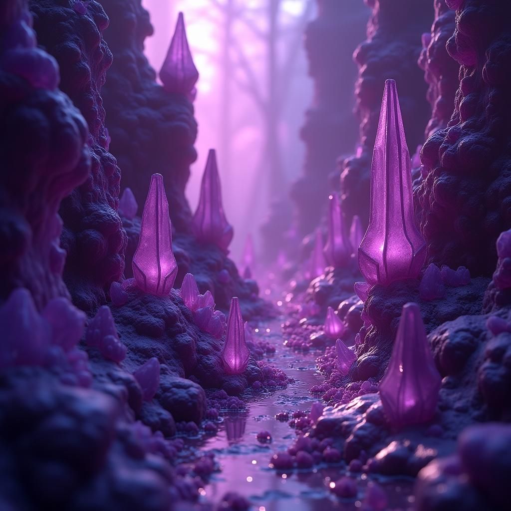 Crystalline Structures in Deep Purple Hues, 3D Anime Art