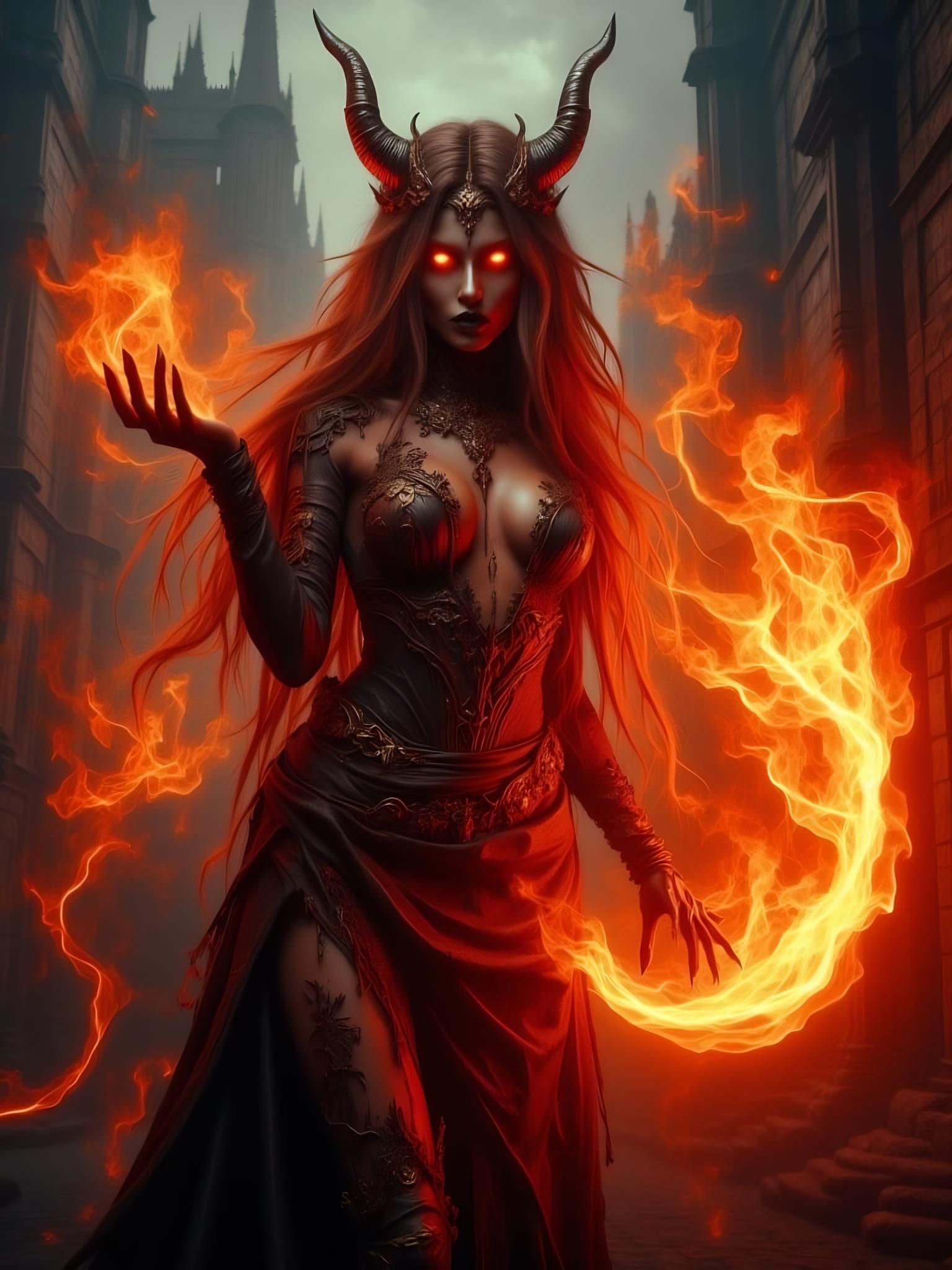 Majestic Fire Sorceress in Burning City